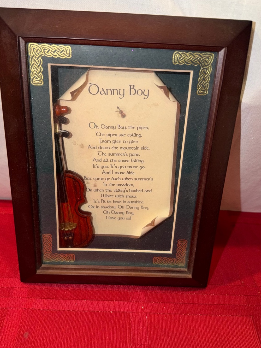 Framed 'Danny Boy' Wall Art with Red Violin Accent